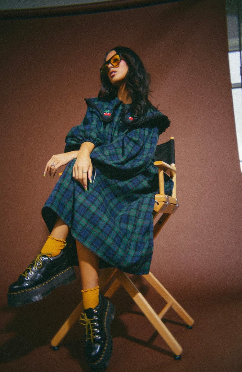 Dressed in Lala Magic Maker Long Sleeve Plaid Maxi Dress, Alternate, color, Green Plaid