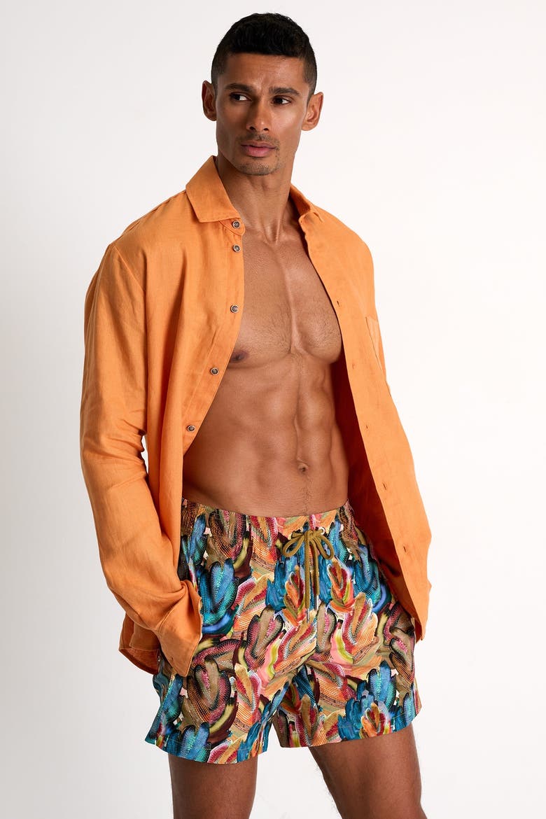 Classic fit stretch swim trunks, Alternate, color, Print