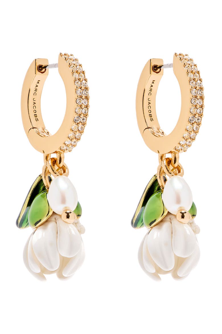 Rooted Daisy Drop Hoop Earrings, Main, color, GOLD/ MULTI