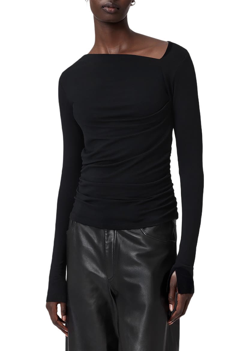 Seyma Asymmetric Neck Jersey Top, Main, color, BLACK