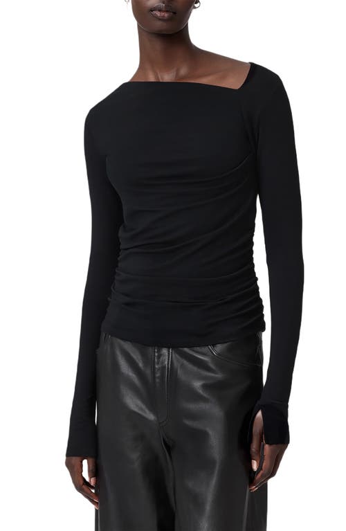 Allsaints Seyma Asymmetric Neck Jersey Top In Black