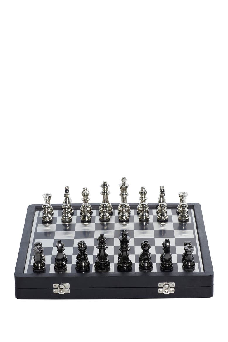 Black Aluminum Traditional Chess Game Set, Main, color, BLACK
