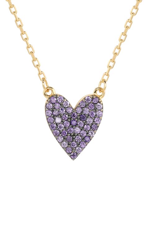14K Gold Plated Sterling Silver Pavé Cubic Zirconia Heart Pendant Necklace