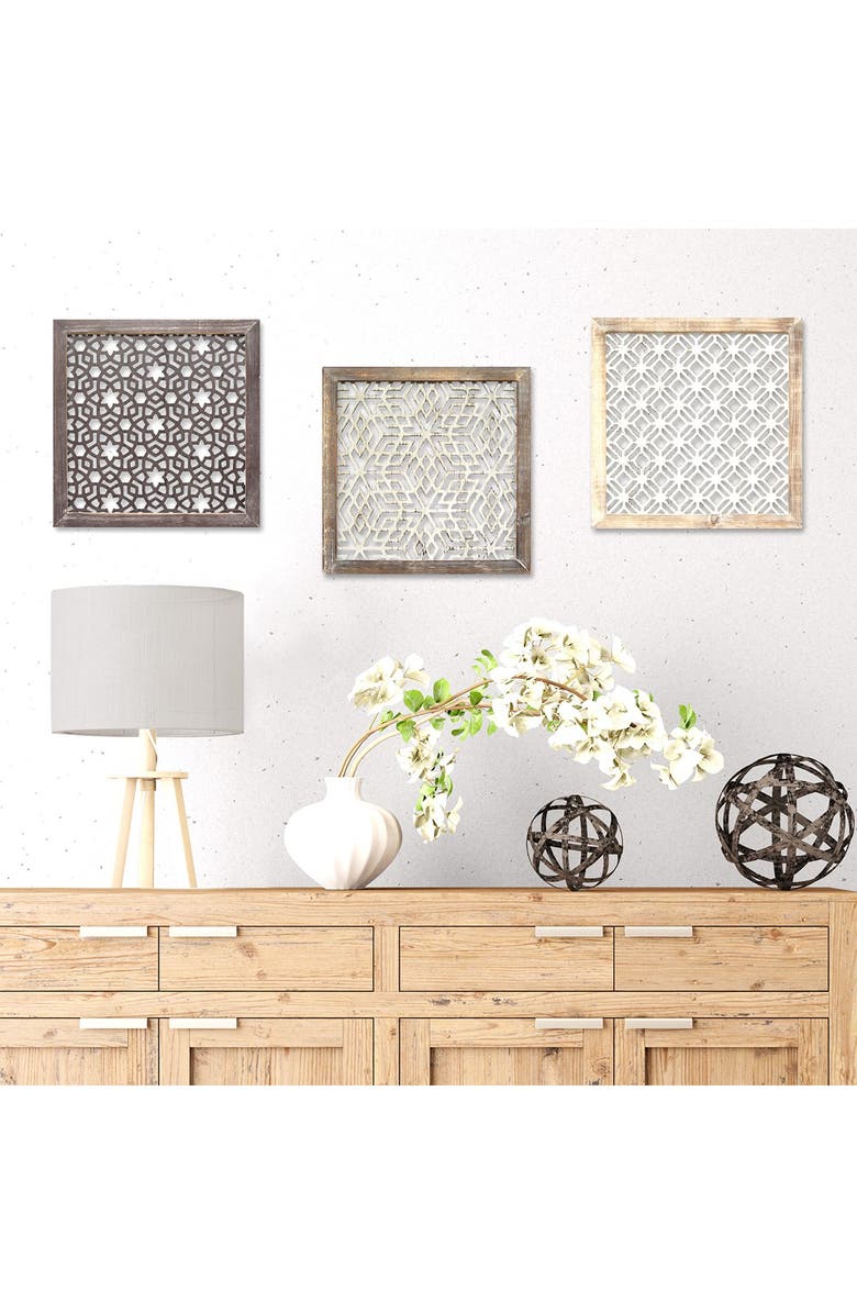 STRATTON HOME DECOR Distressed Grey Framed Laser-Cut Wall Decor, Alternate, color,