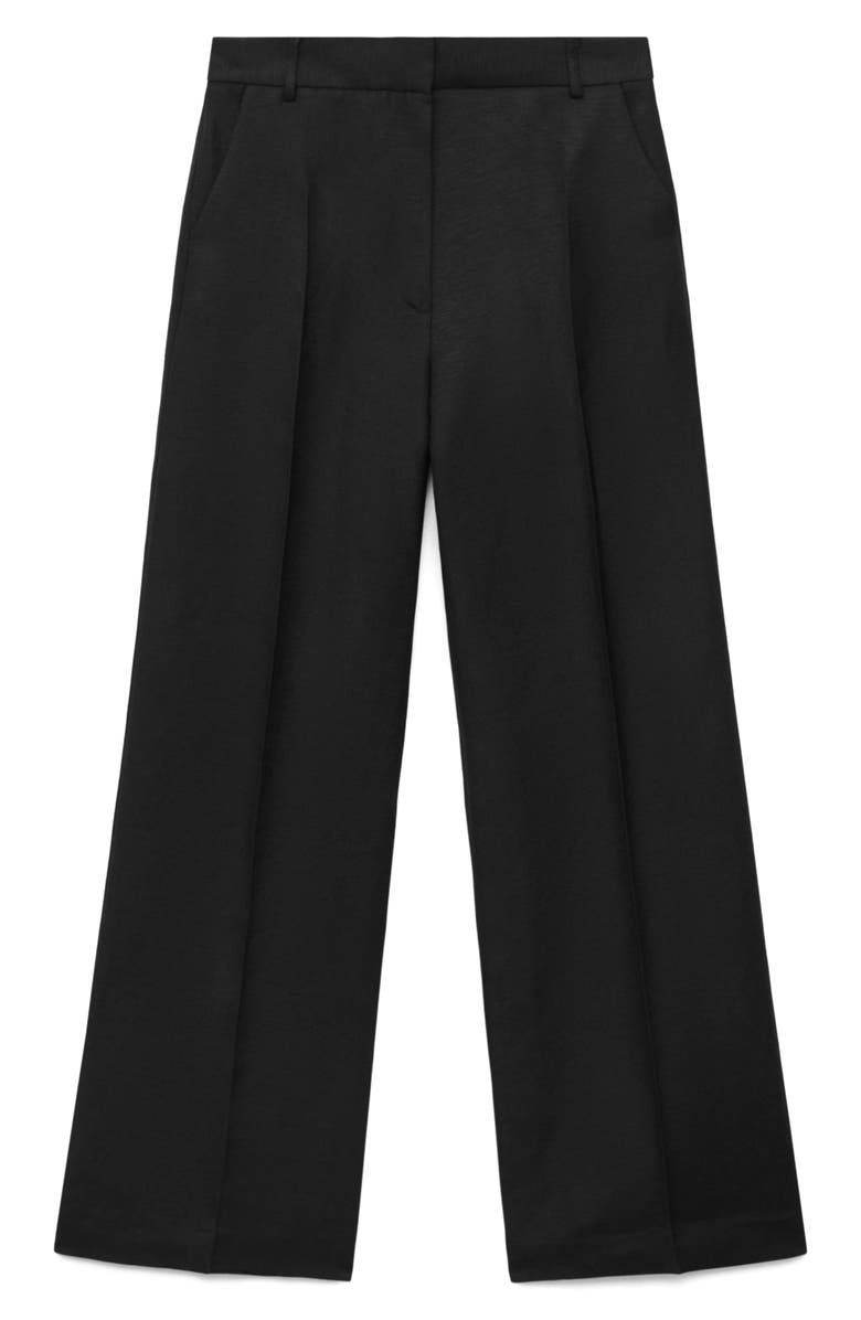 MANGO Straight Leg Linen Blend Pants, Alternate, color, Black