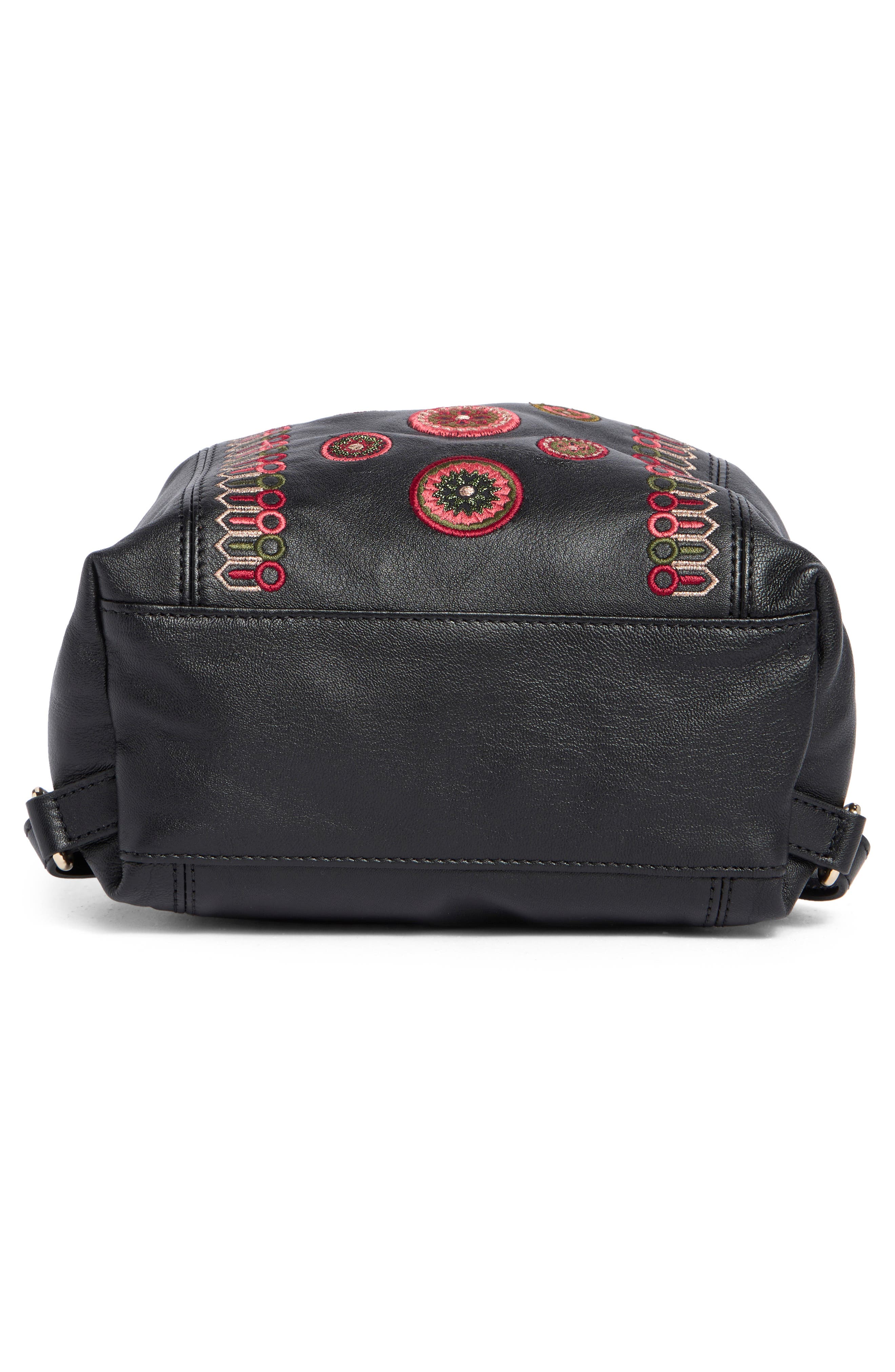 Longchamp Embroidered Leather Backpack, Alternate, color, Black/Fig/Khaki