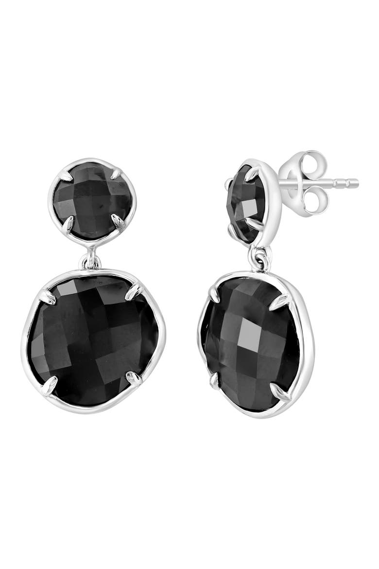 Sterling Silver Onyx Double Drop Earrings, Alternate, color, BLACK