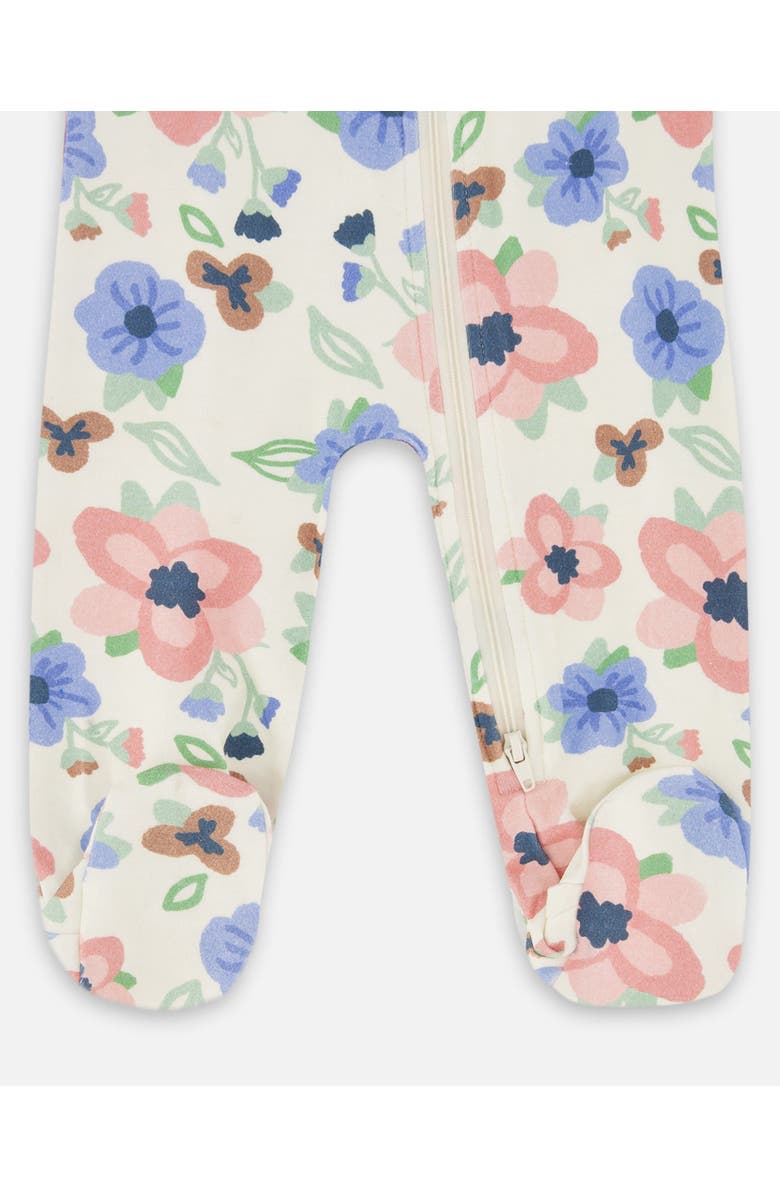 Deux par Deux One-Piece Organic Cotton Pajama, Alternate, color, Off-White Flower Print