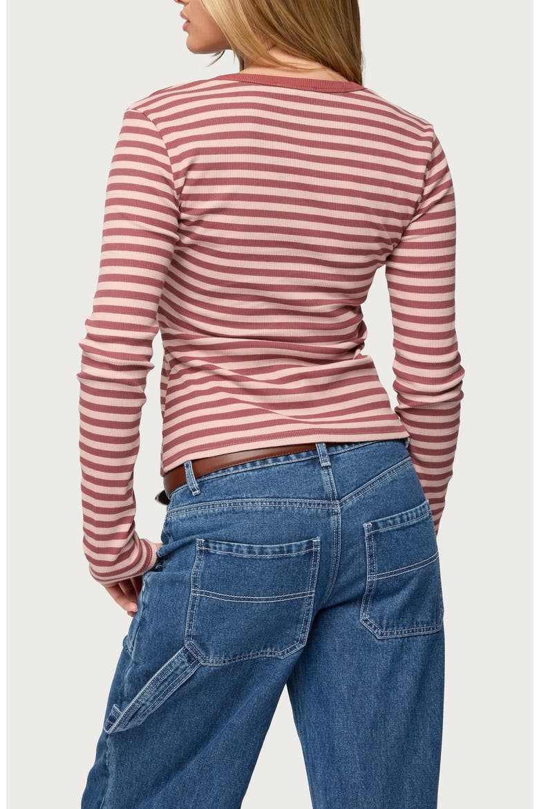 Roma Stripe Rib Henley Top, Alternate, color, PINK