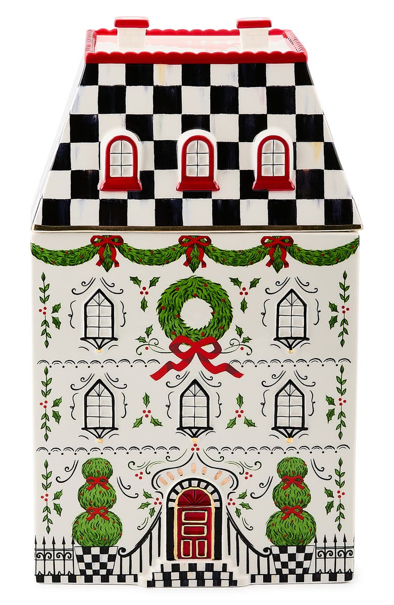 MACKENZIE CHILDS Holly Village Cookie Jar, Main, color, White