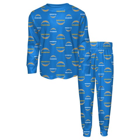 Youth Outerstuff Powder Blue Los Angeles Chargers All-Over-Print Long Sleeve T-Shirt and Pants Sleep Set