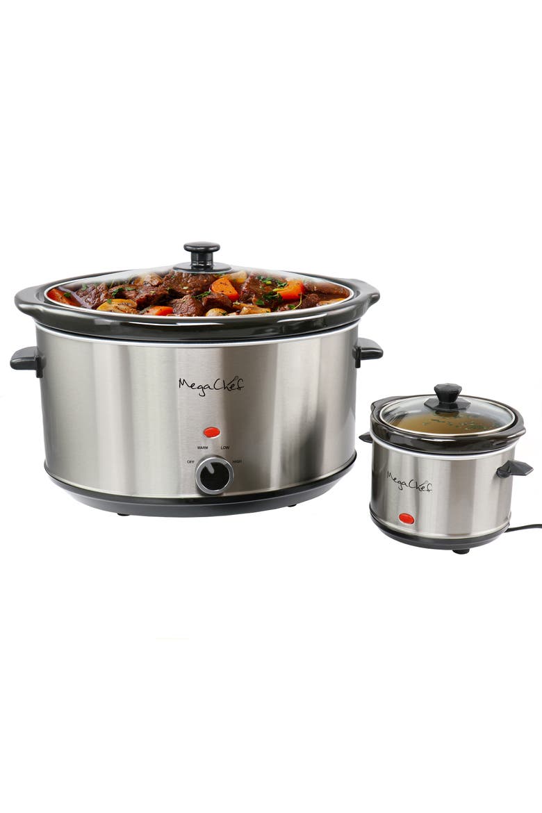 8 Quart Slow Cooker with Bonus Mini 0.6 Quart Warmer, Main, color, Grey