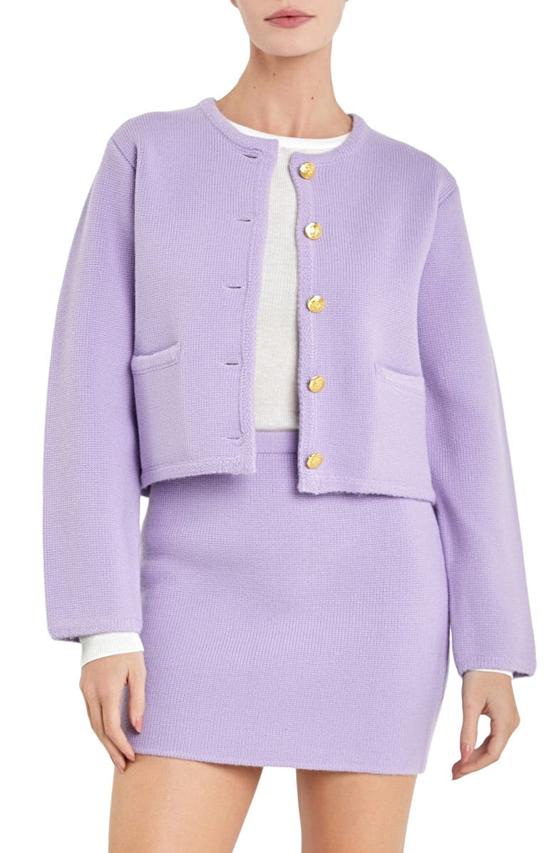 English Factory Crop Knit Cardigan, Main, color, Lilac