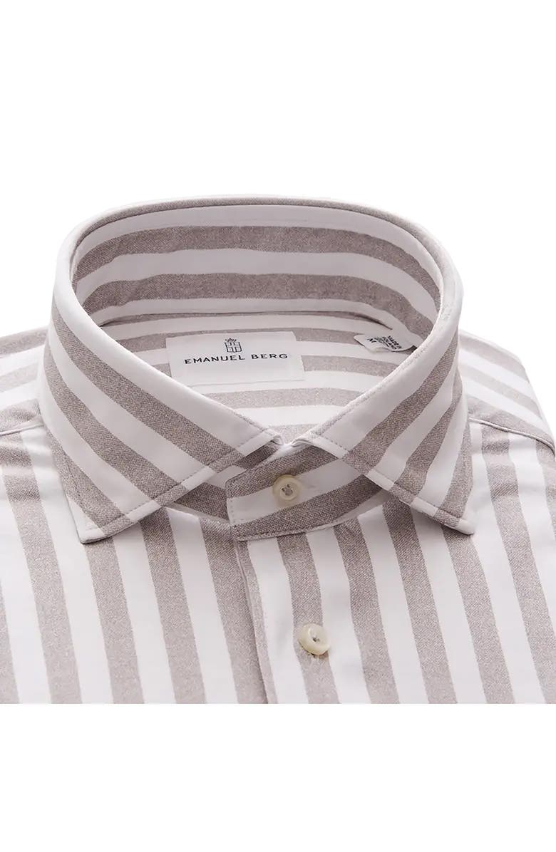 Emanuel Berg 4Flex Modern Fit Stripe Knit Button-Up Shirt, Alternate, color, Light Grey