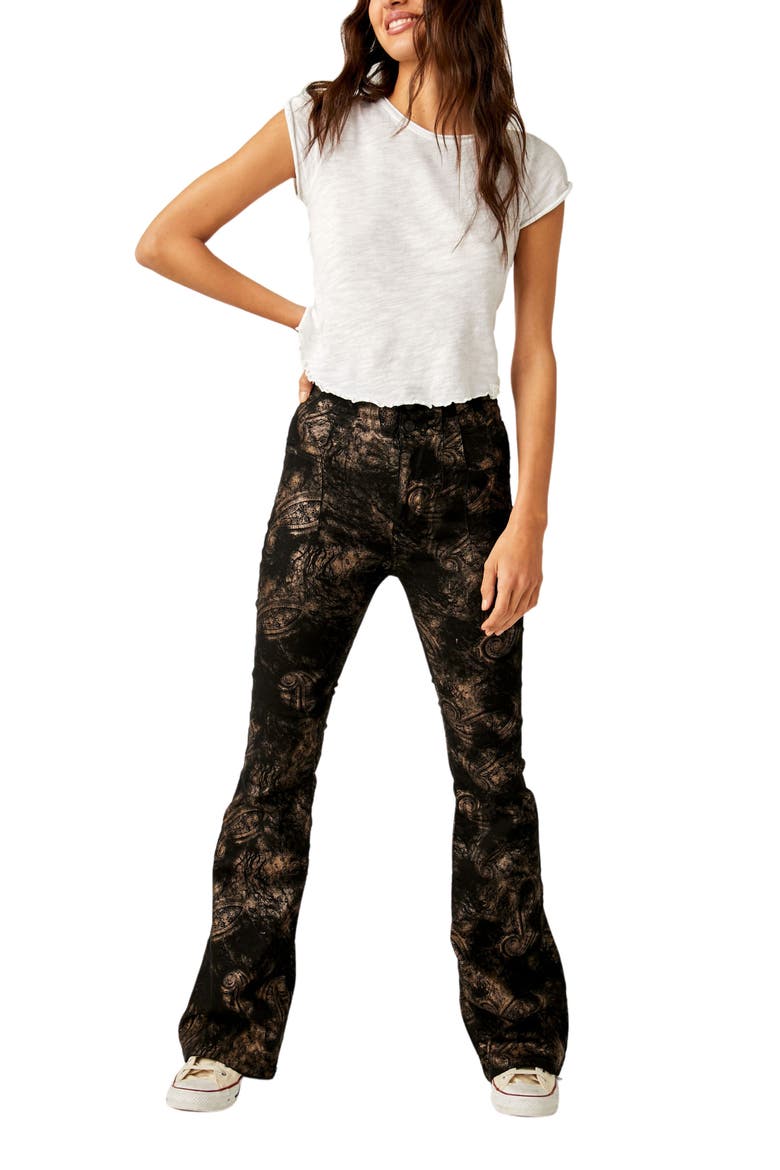 Jayde Metallic Paisley Jeans, Alternate, color, BLACK TIE