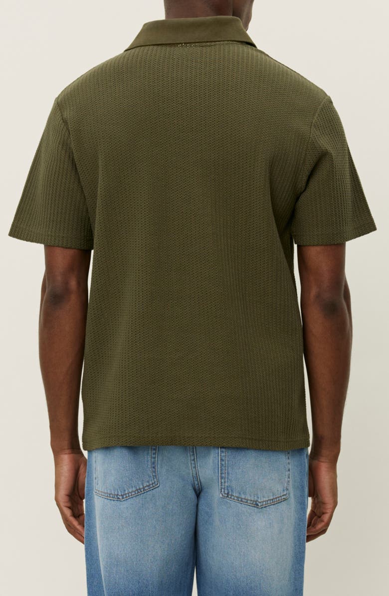 Les Deux Axel Pointelle Short Sleeve Organic Cotton Button-Up Shirt, Alternate, color, Olive Night