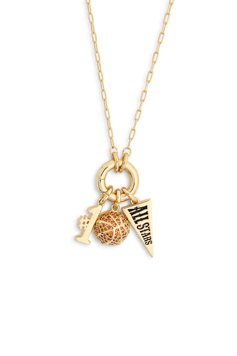 Cubic Zirconia Allstar Basketball Charm Necklace, Alternate, color, ORANGE- CLEAR- GOLD