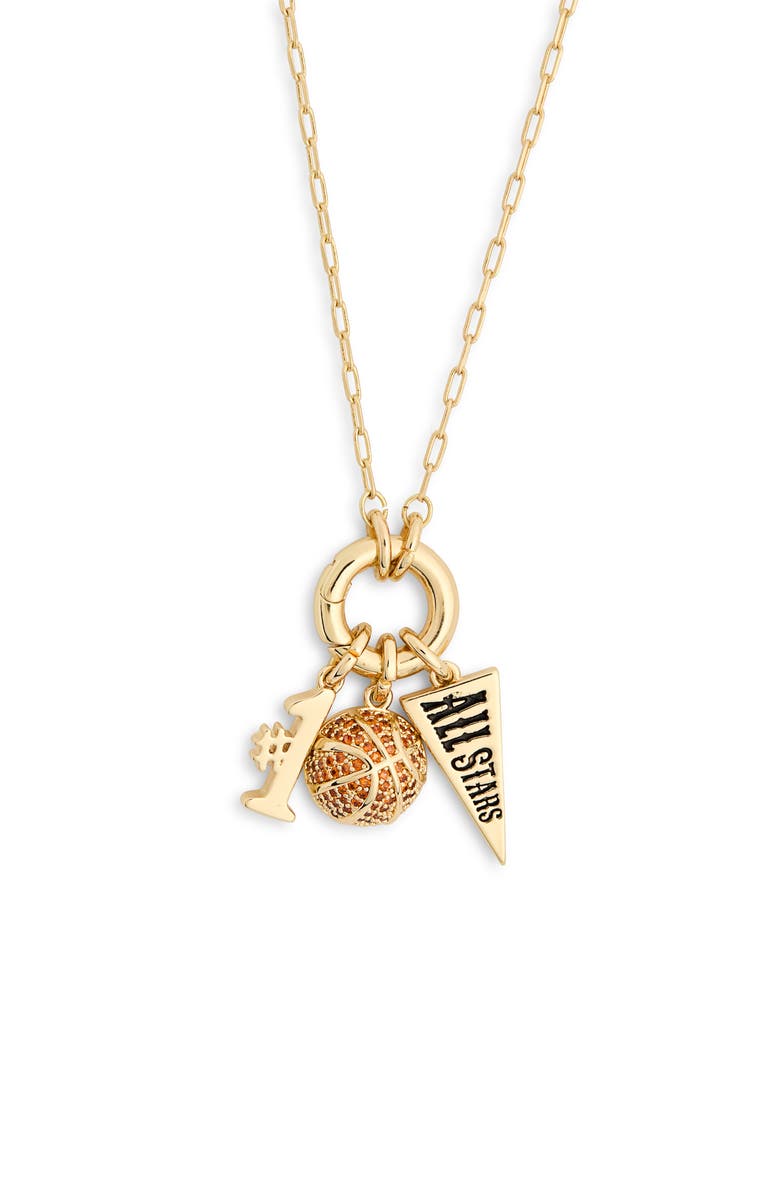 Leith Cubic Zirconia Allstar Basketball Charm Necklace, Alternate, color, Orange- Clear- Gold