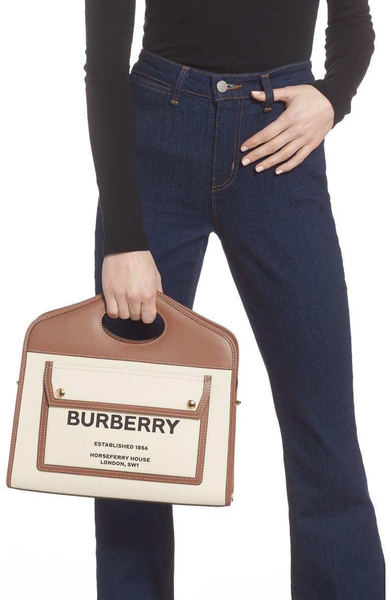 Burberry Small Two-Tone Canvas & Leather Pocket Bag, Alternate, color,