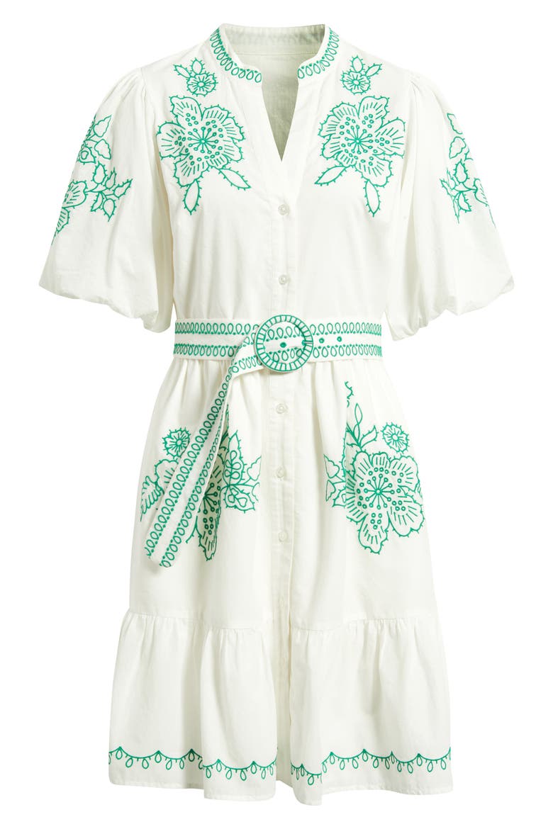 Embroidered Short Sleeve Cotton Shirtdress, Alternate, color, WHITE/ IVY GREEN