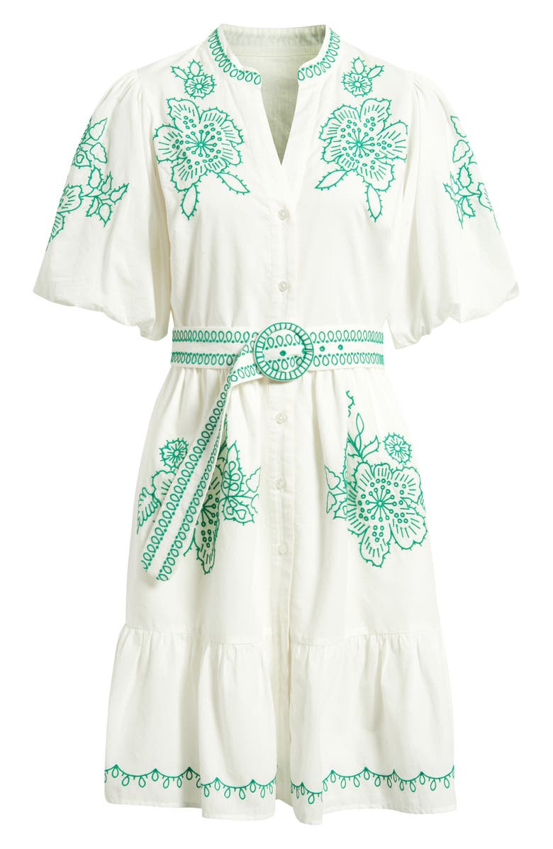 Eliza J Embroidered Short Sleeve Cotton Shirtdress, Alternate, color, White/ Ivy Green