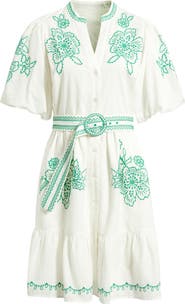 Eliza J Embroidered Short Sleeve Cotton Shirtdress