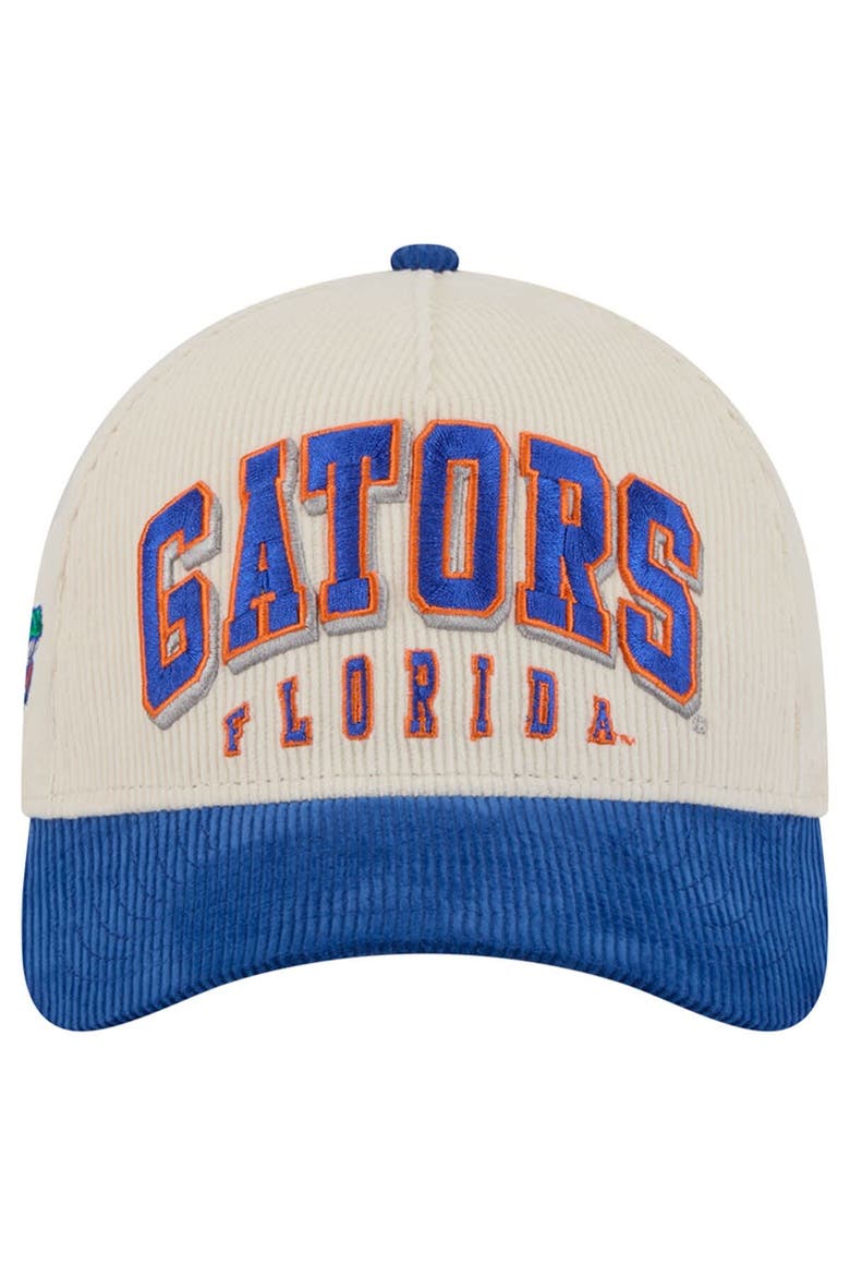 Men's New Era Royal/Cream Florida Gators Arch Two-Tone Corduroy 9FORTY A-Frame Adjustable Hat, Alternate, color, Royal