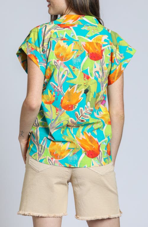 Apny Print Wrap Front Cotton High-low Top In Lime Green Multi