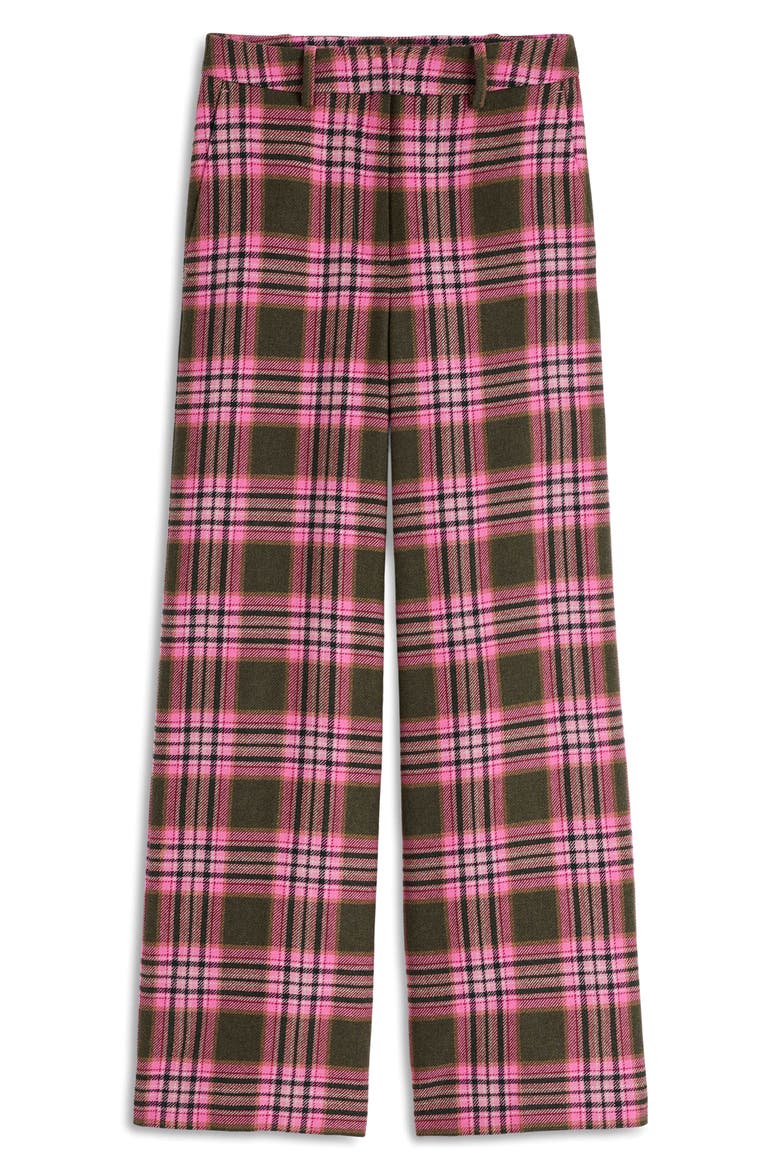 Belgravia Plaid Wide Leg Pants, Alternate, color, OLIVE GREEN/ PINK CHECK
