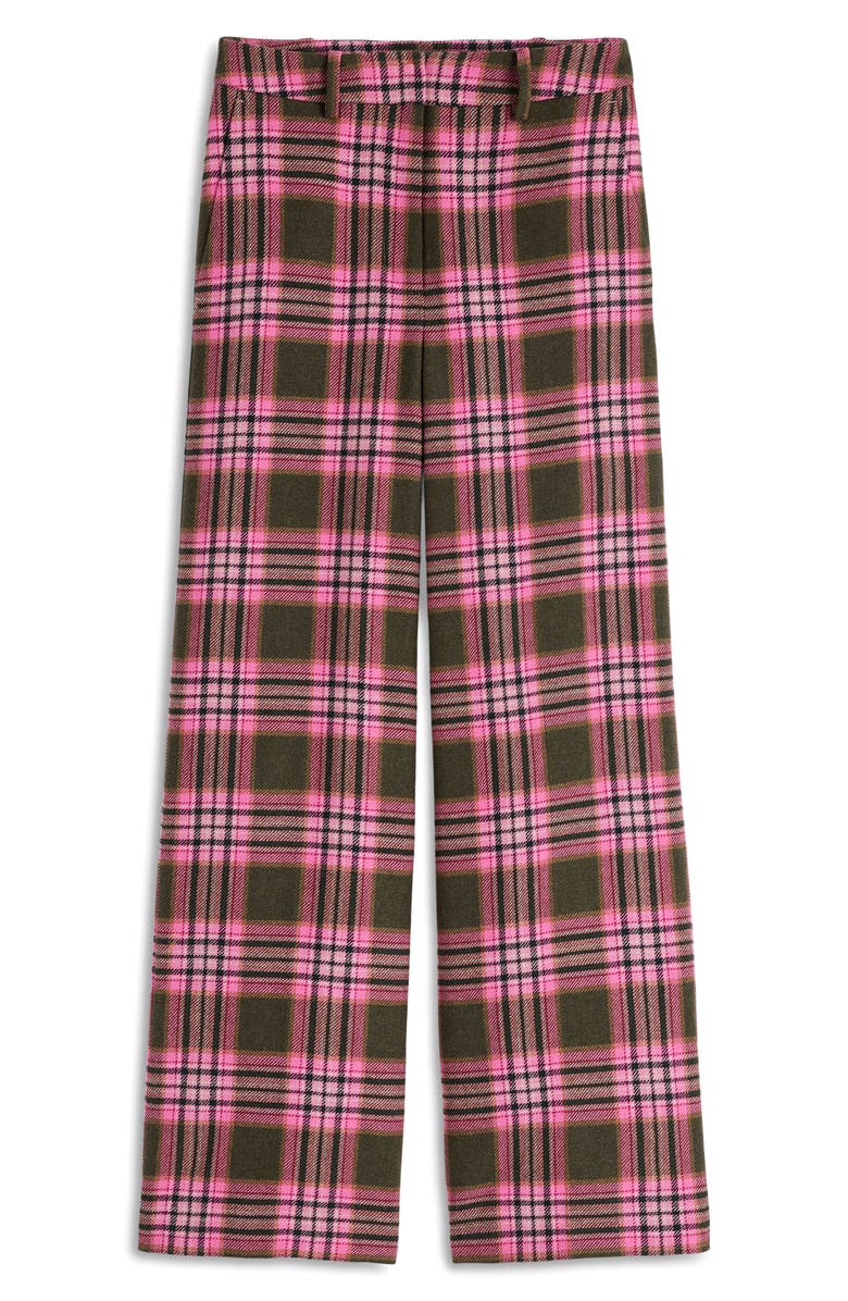 Boden Belgravia Plaid Wide Leg Pants, Alternate, color, Olive Green/ Pink Check