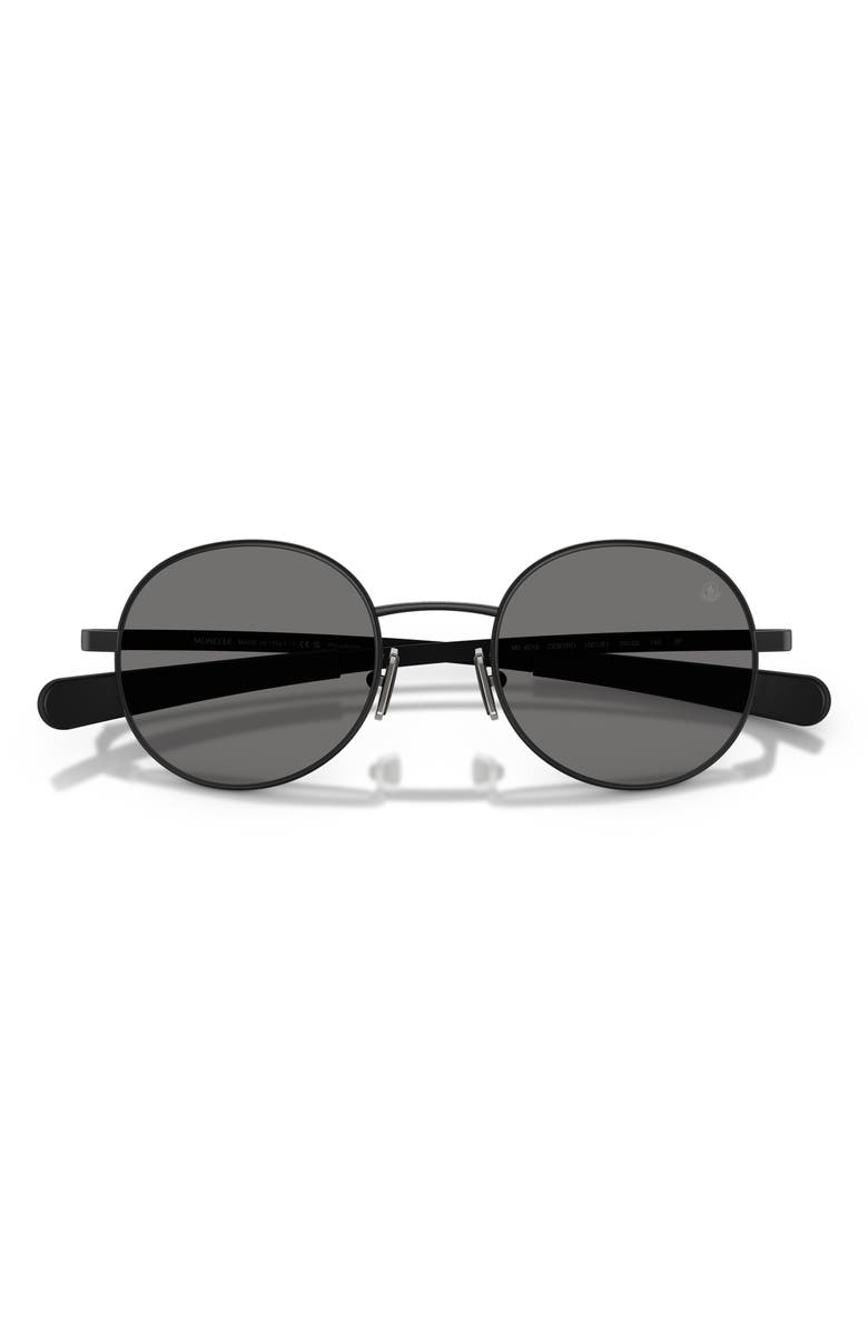 Moncler Centro 50mm Polarized Oval Sunglasses, Alternate, color, Matte Black / Dark Grey