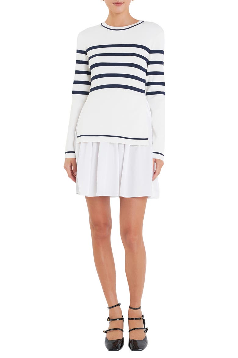 Long Sleeve Mixed Media Minidress, Main, color, IVORY