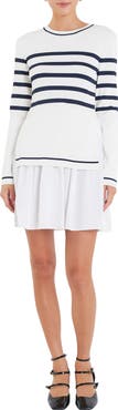 English Factory Long Sleeve Mixed Media Minidress