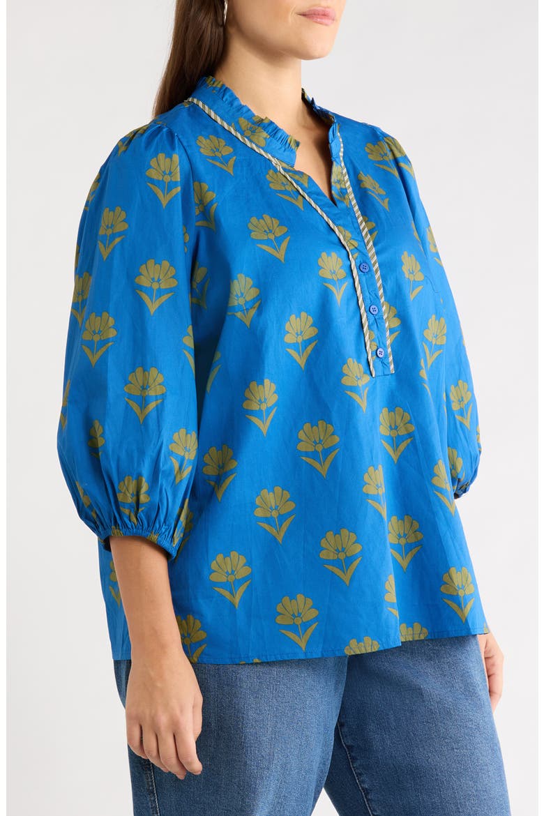 Robin Floral Print Split Neck Blouse, Alternate, color, NAVY OLIVE