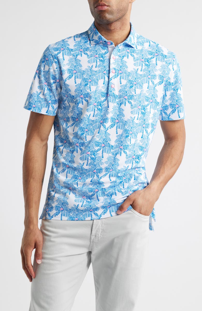 johnnie-O The Grove Palm Tree Print PREP-FORMANCE Golf Polo, Main, color, Palisades Blue