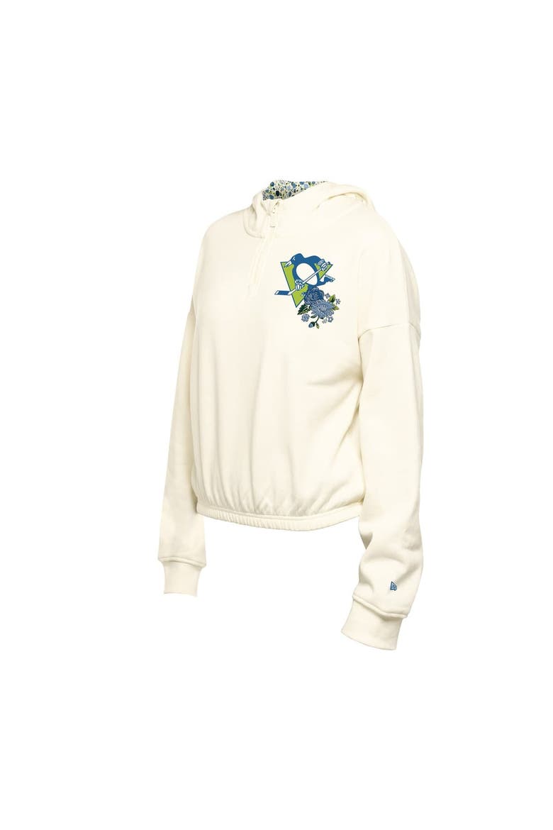 Women's New Era Cream Pittsburgh Penguins Glam Game Quarter-Zip Cropped Floral Hoodie Pullover, Alternate, color, Cream
