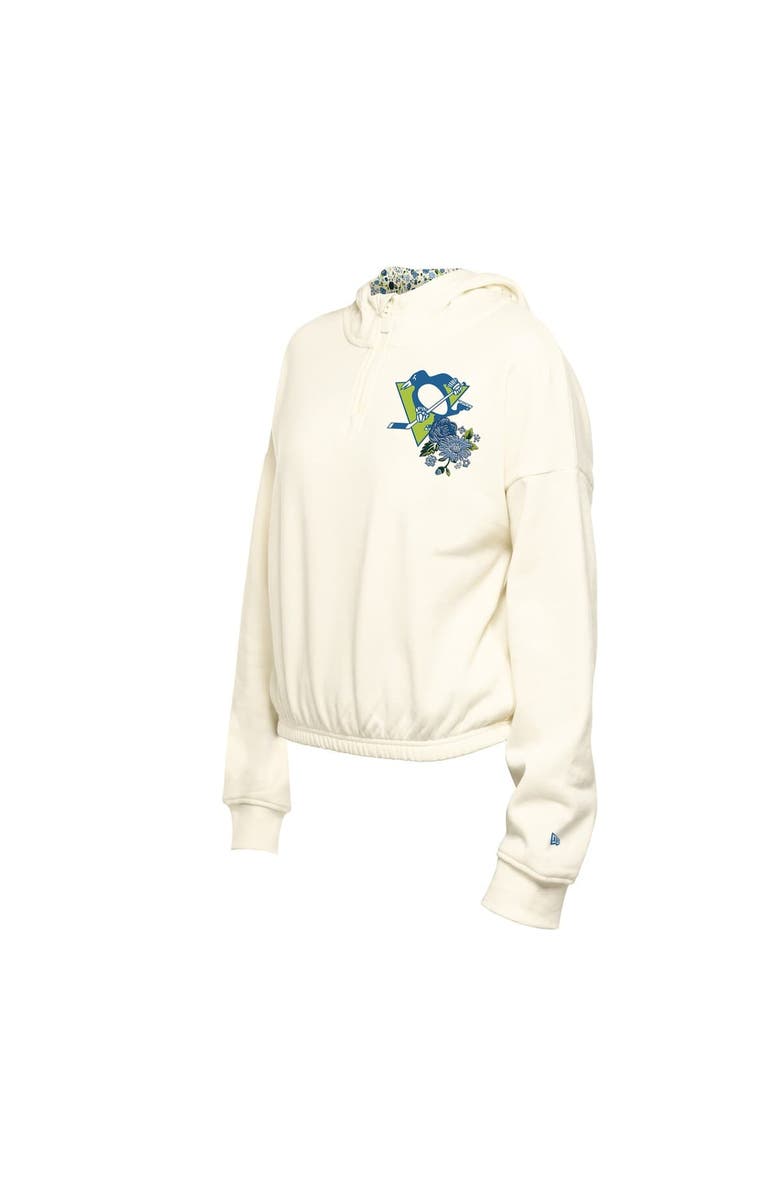 New Era Women's New Era Cream Pittsburgh Penguins Glam Game Quarter-Zip Cropped Floral Hoodie Pullover, Alternate, color, Cream