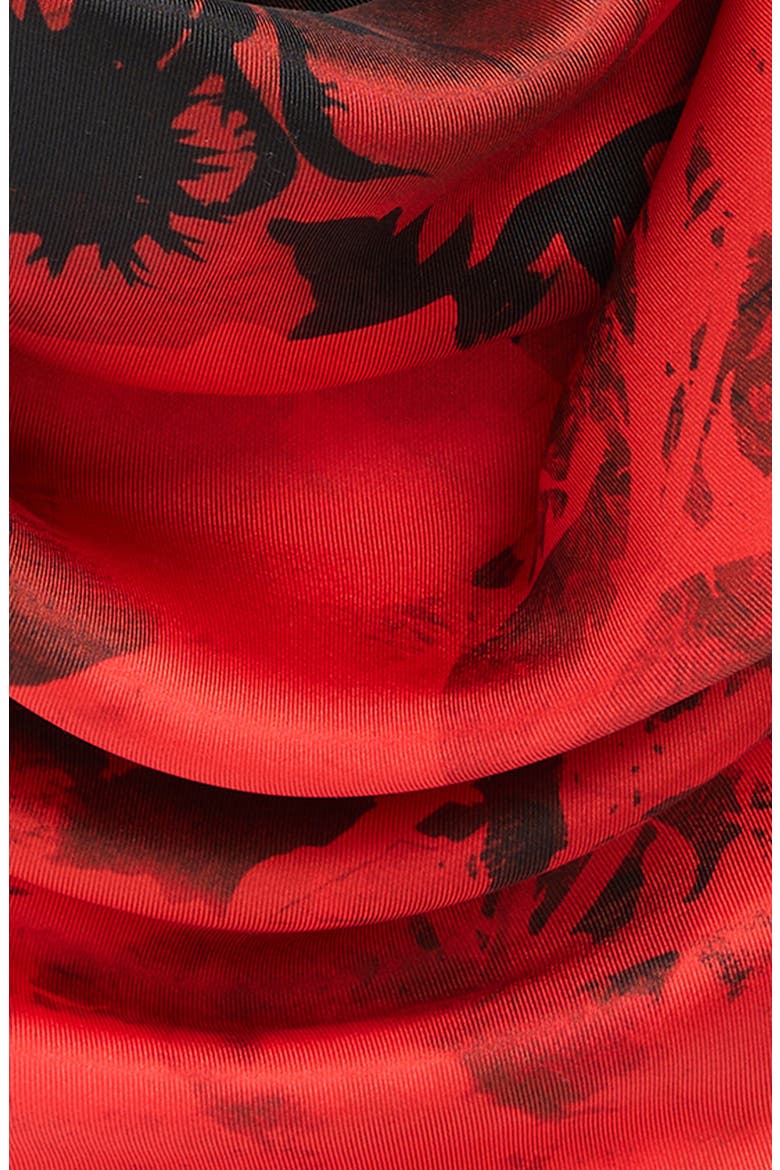Floral Collage Silk Twill Square Scarf, Alternate, color, RED/ BLACK