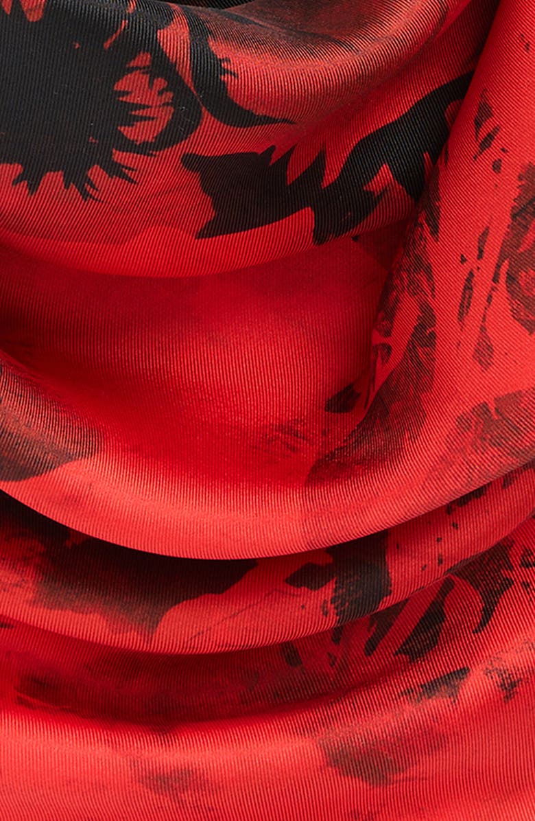 McQueen Floral Collage Silk Twill Square Scarf, Alternate, color, Red/ Black