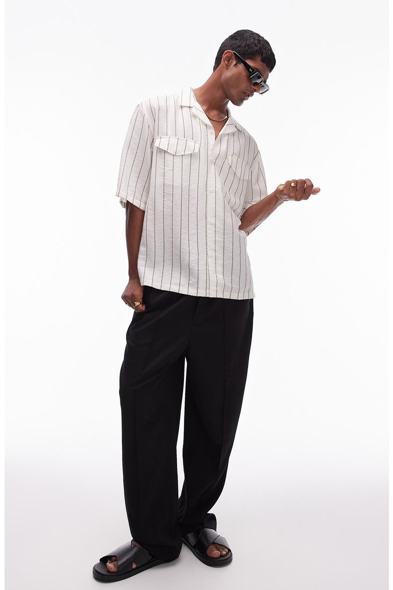 Textured Stripe Short Sleeve Button-Up Camp Shirt, Alternate, color, OFF WHITE