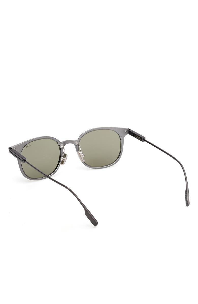 ZEGNA 50mm Round Sunglasses, Alternate, color, Light Silver/ Gunmetal / Green