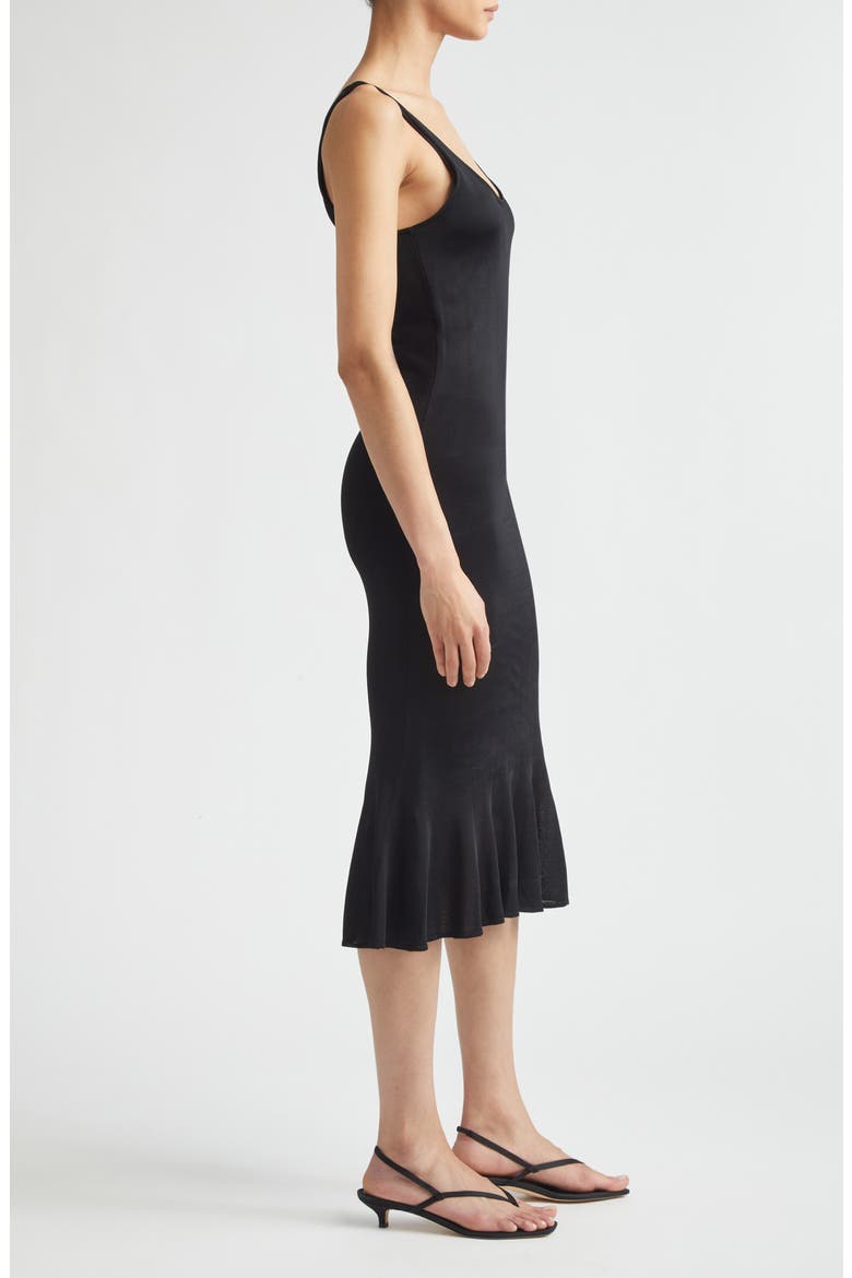 Fluted Hem Midi Dress, Alternate, color, BLACK