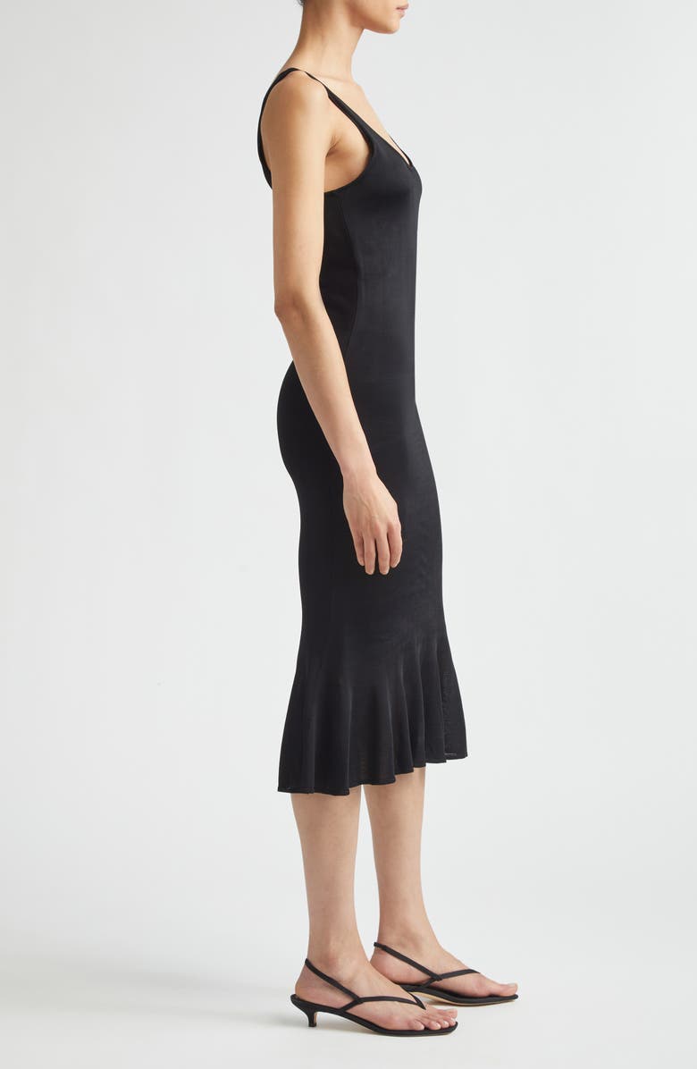 TOTEME Fluted Hem Midi Dress, Alternate, color, Black