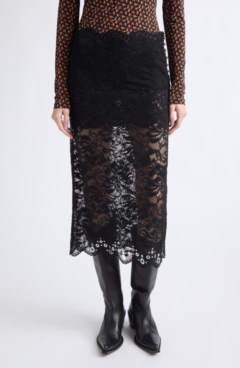 Sheer Lace Midi Skirt