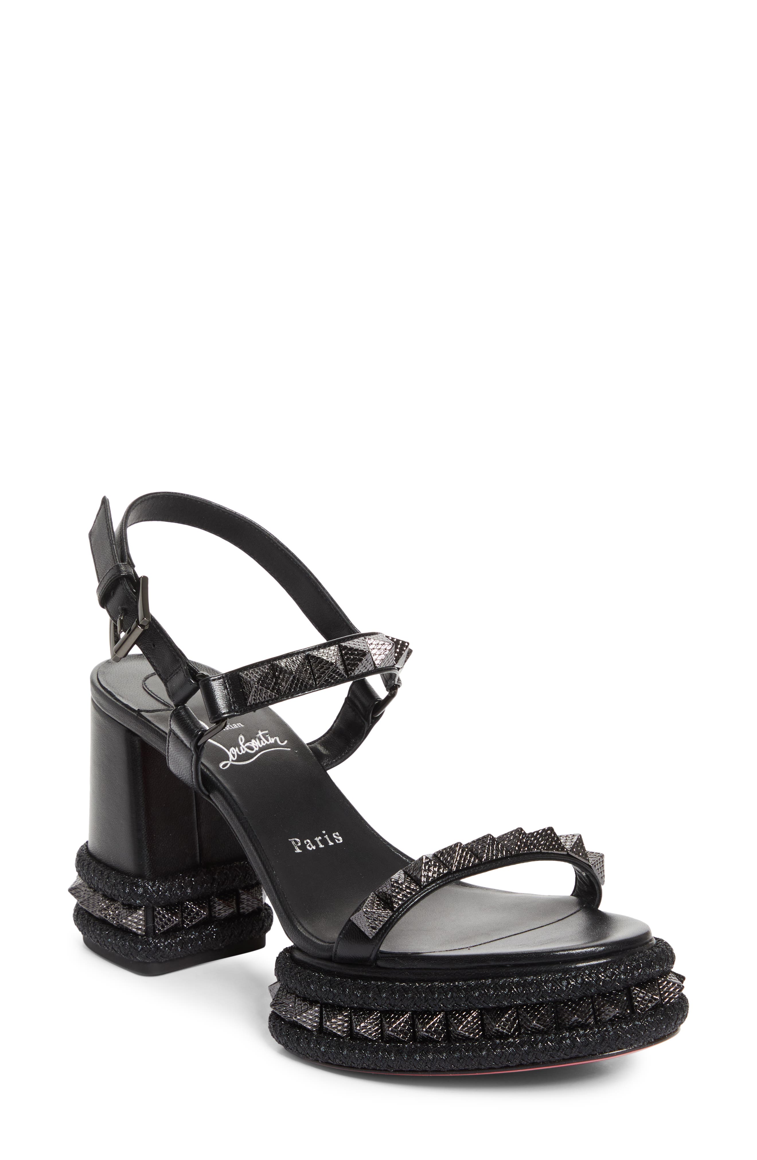 Christian Louboutin Superaclou Espadrille Sandal, Main, color, Black/ Lin Black