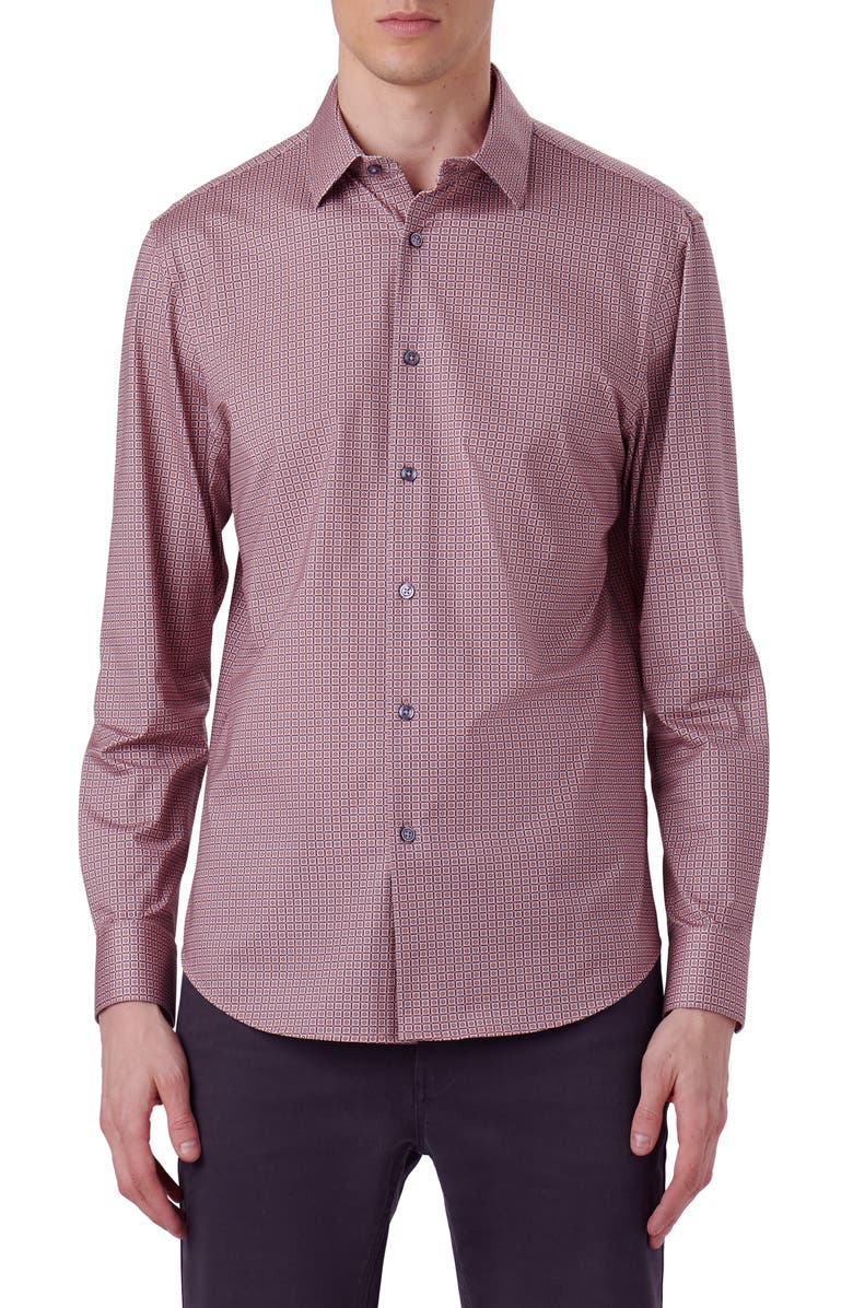 Bugatchi James OoohCotton<sup>®</sup> Geo Print Button-Up Shirt, Main, color, 