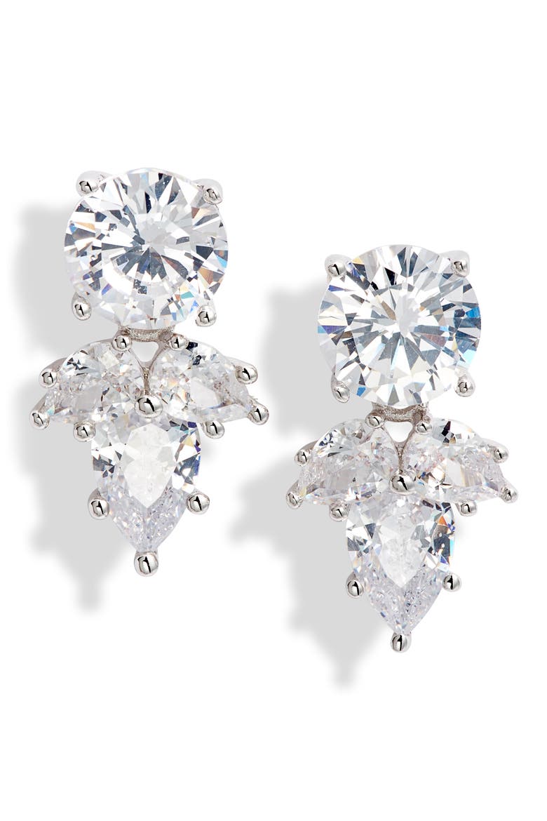 Teardrop Cluster Cubic Zirconia Stud Earrings, Main, color, CLEAR- SILVER