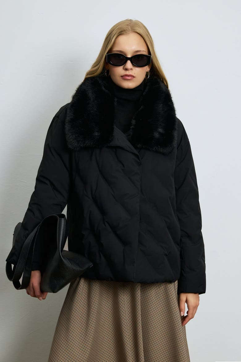 Women's Down Puffer Jacket With Removable Fur Collar, Alternate, color, Black