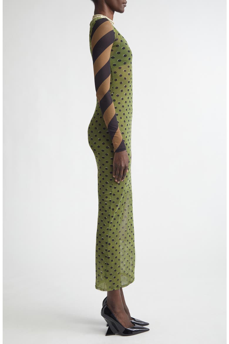 Patchwork Print Long Sleeve Mesh Body-Con Dress, Alternate, color, GREEN MULTICOLOR