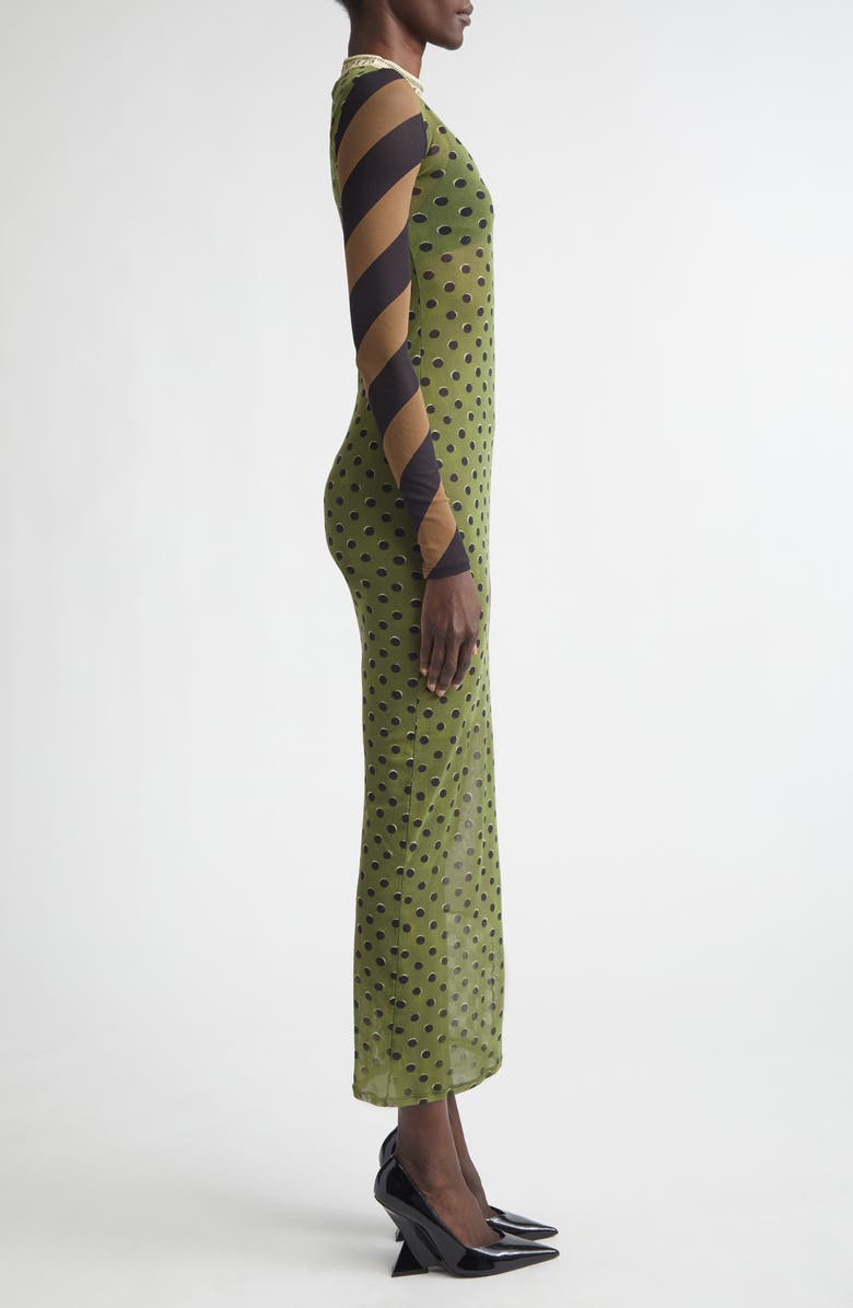 Jean Paul Gaultier Patchwork Print Long Sleeve Mesh Body-Con Dress, Alternate, color, Green Multicolor